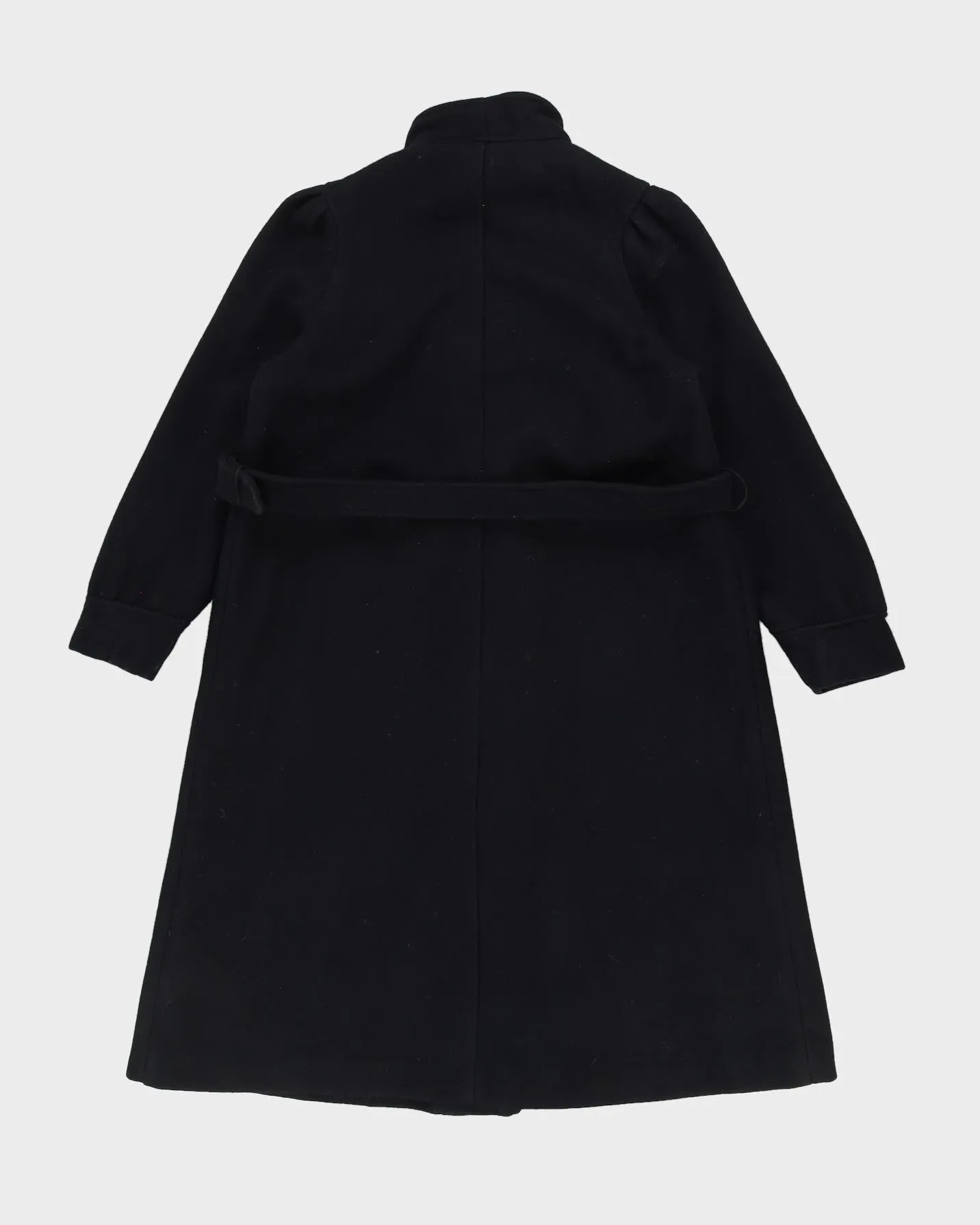 00s Black Wool Belted Overcoat - M