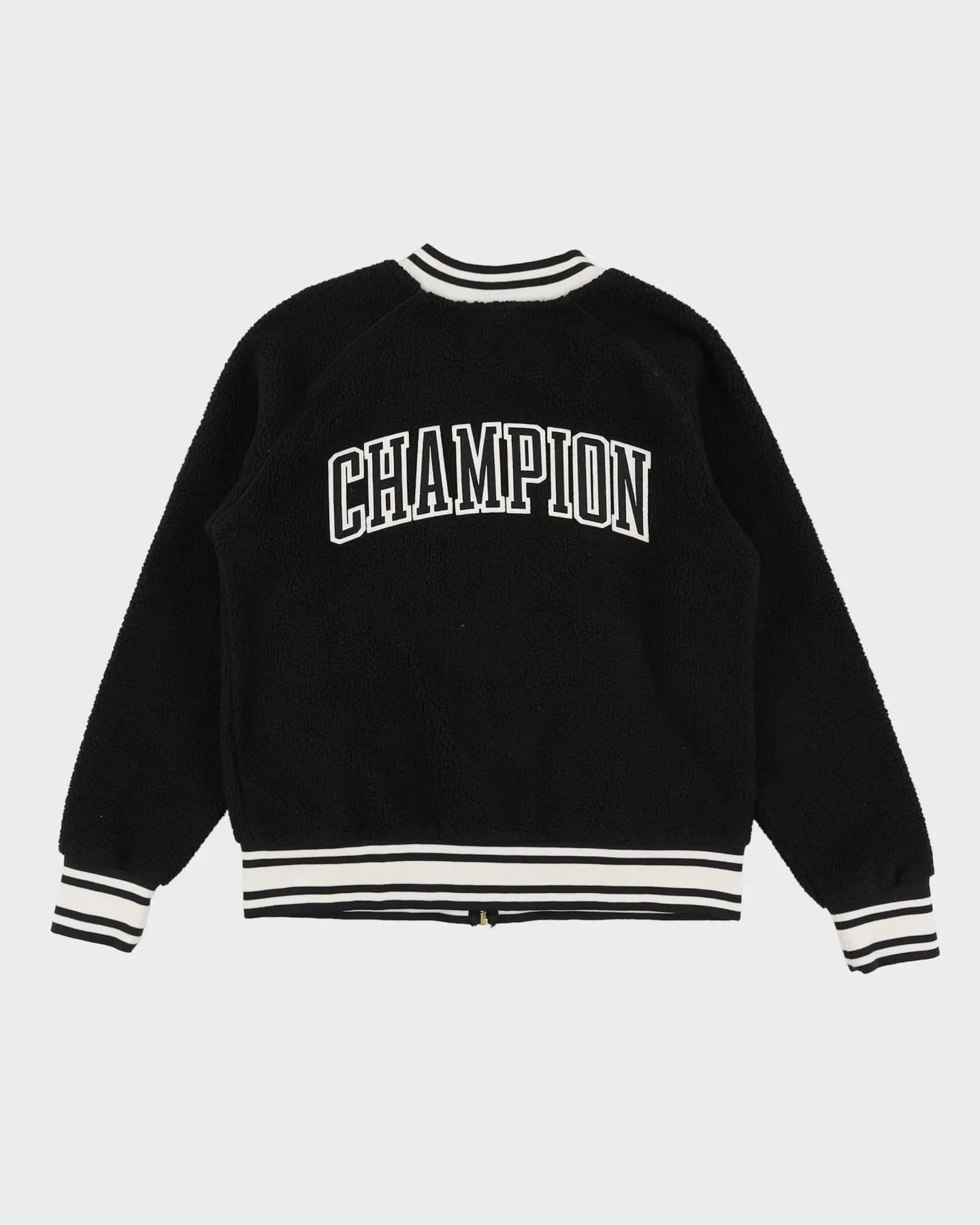 00s Champion Black Fleece Style Full-Zip Bomber Jacket - L