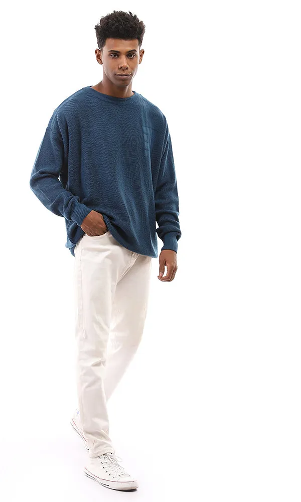 96268 Petroleum Crew Neck Knitted Pullover With Hem