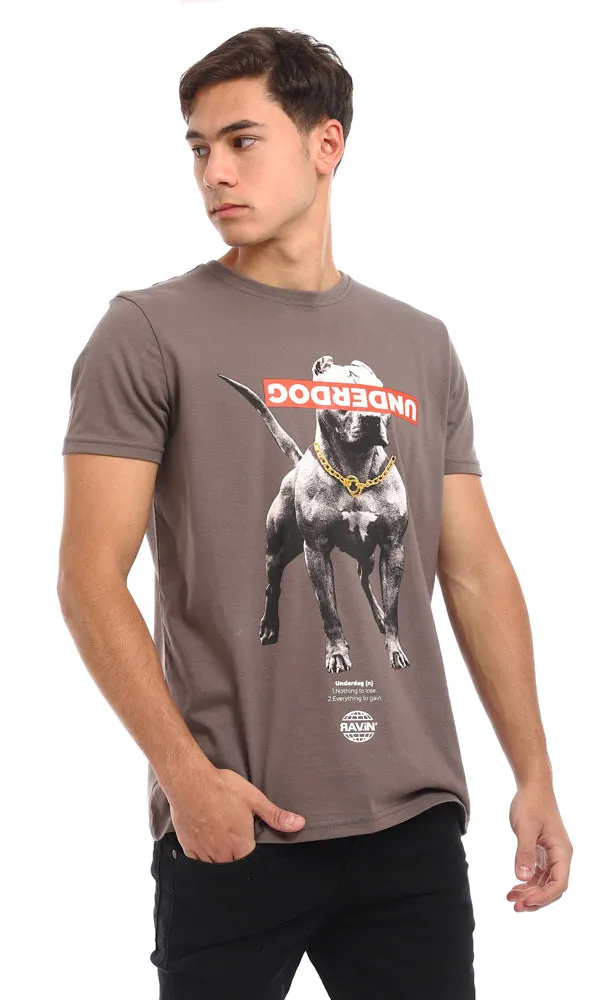 96807 Slip On Printed Dog Cotton T-Shirt - Dark Grey