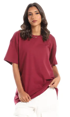 98829 Plain Over Sized Cotton Burgundy T-Shirt