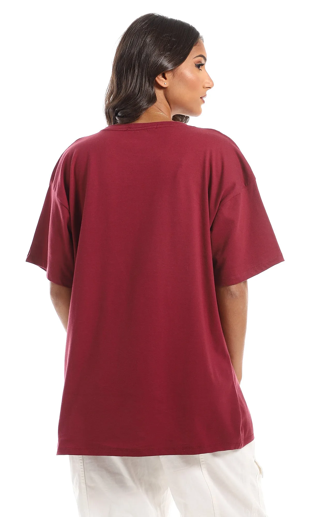 98829 Plain Over Sized Cotton Burgundy T-Shirt