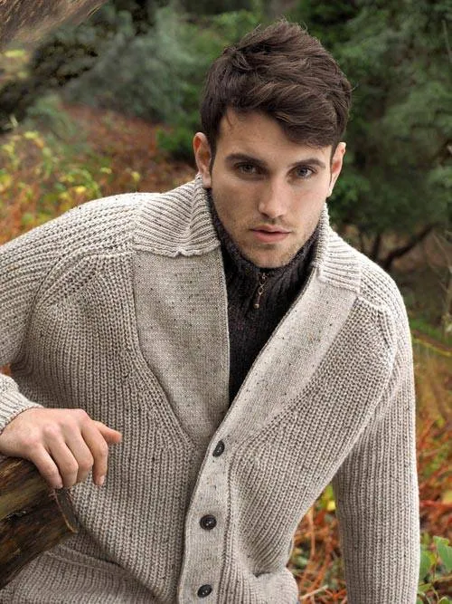 Aran Crafts Ribbed Gents Cardigan | Oatmeal