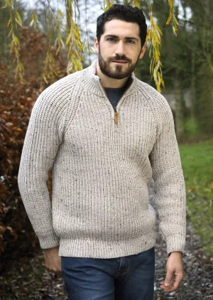 Aran Fisherman's 1/2 zip Sweater | Oatmeal