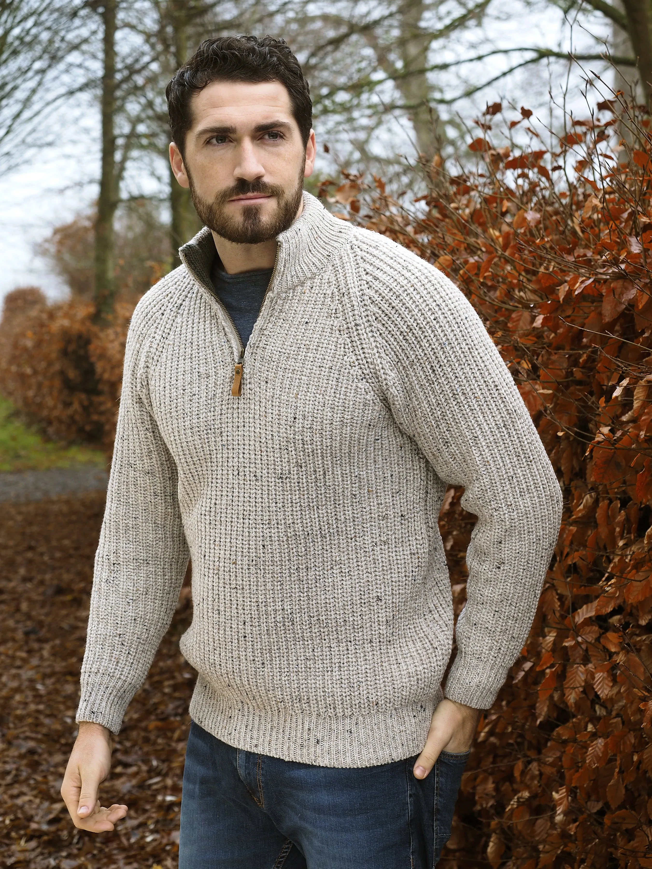 Aran Fisherman's 1/2 zip Sweater | Oatmeal