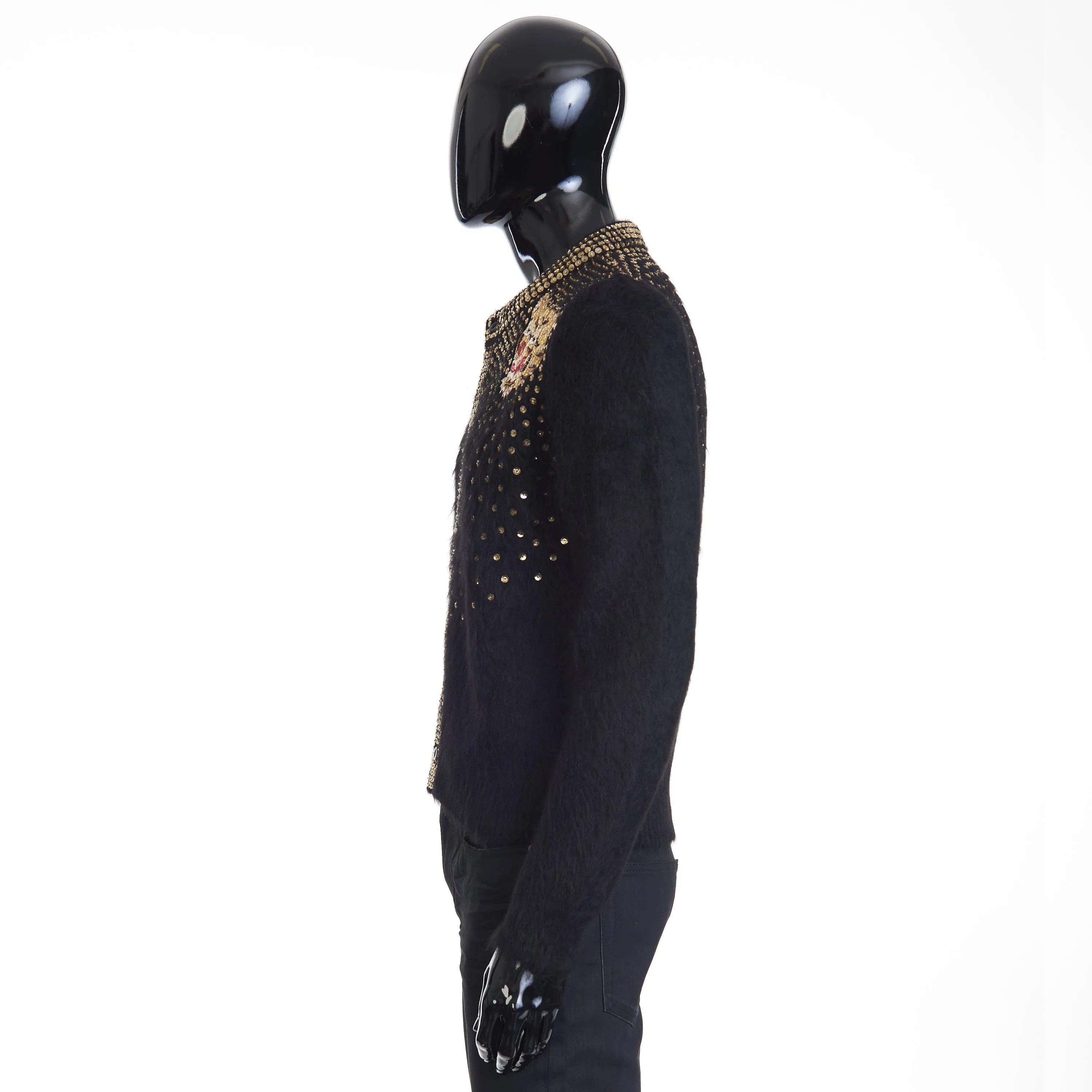 Black Cardigan - Sequin Tiger Embroidery, Brushed Alpaca