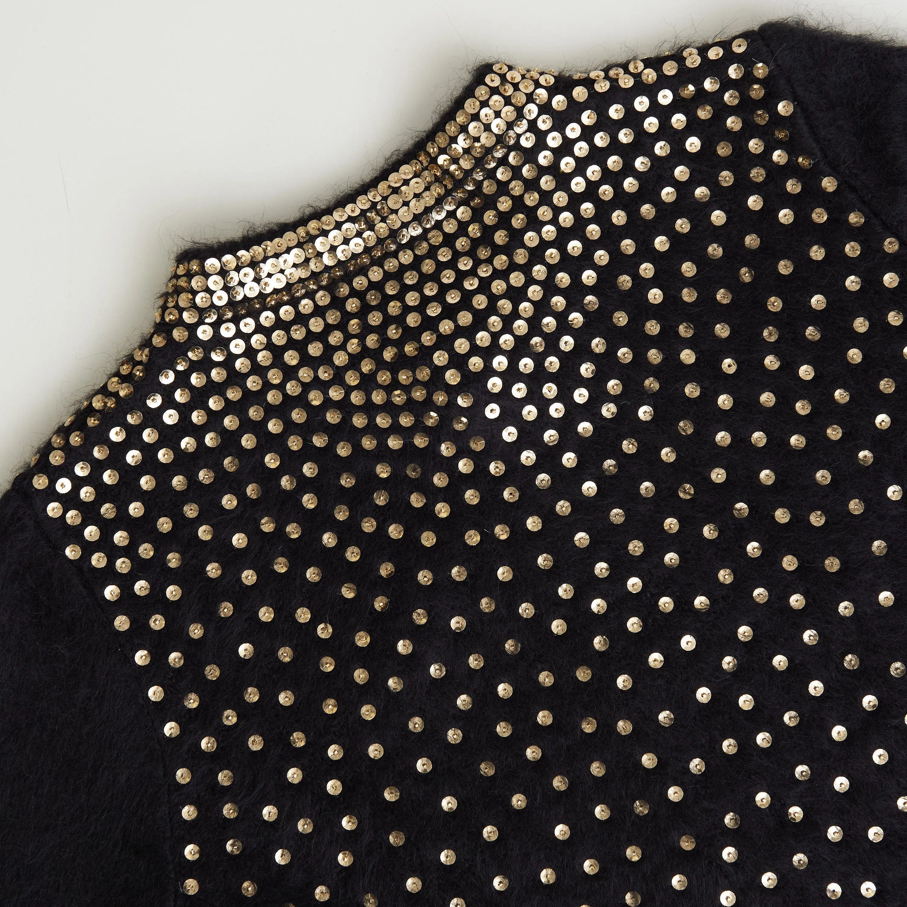 Black Cardigan - Sequin Tiger Embroidery, Brushed Alpaca