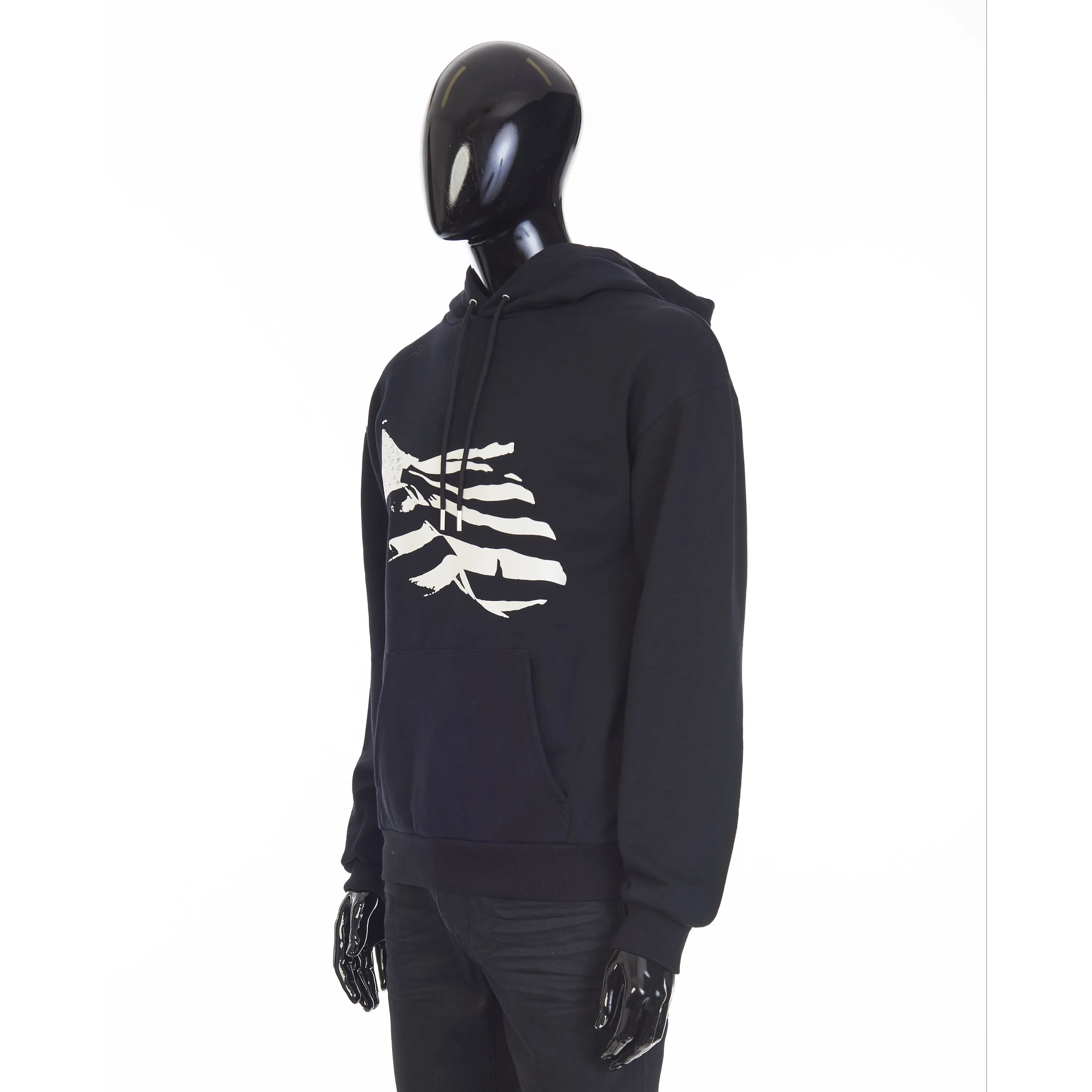 Black Hoodie Sweatshirt - Flag Print, Rhinestone Embroidery