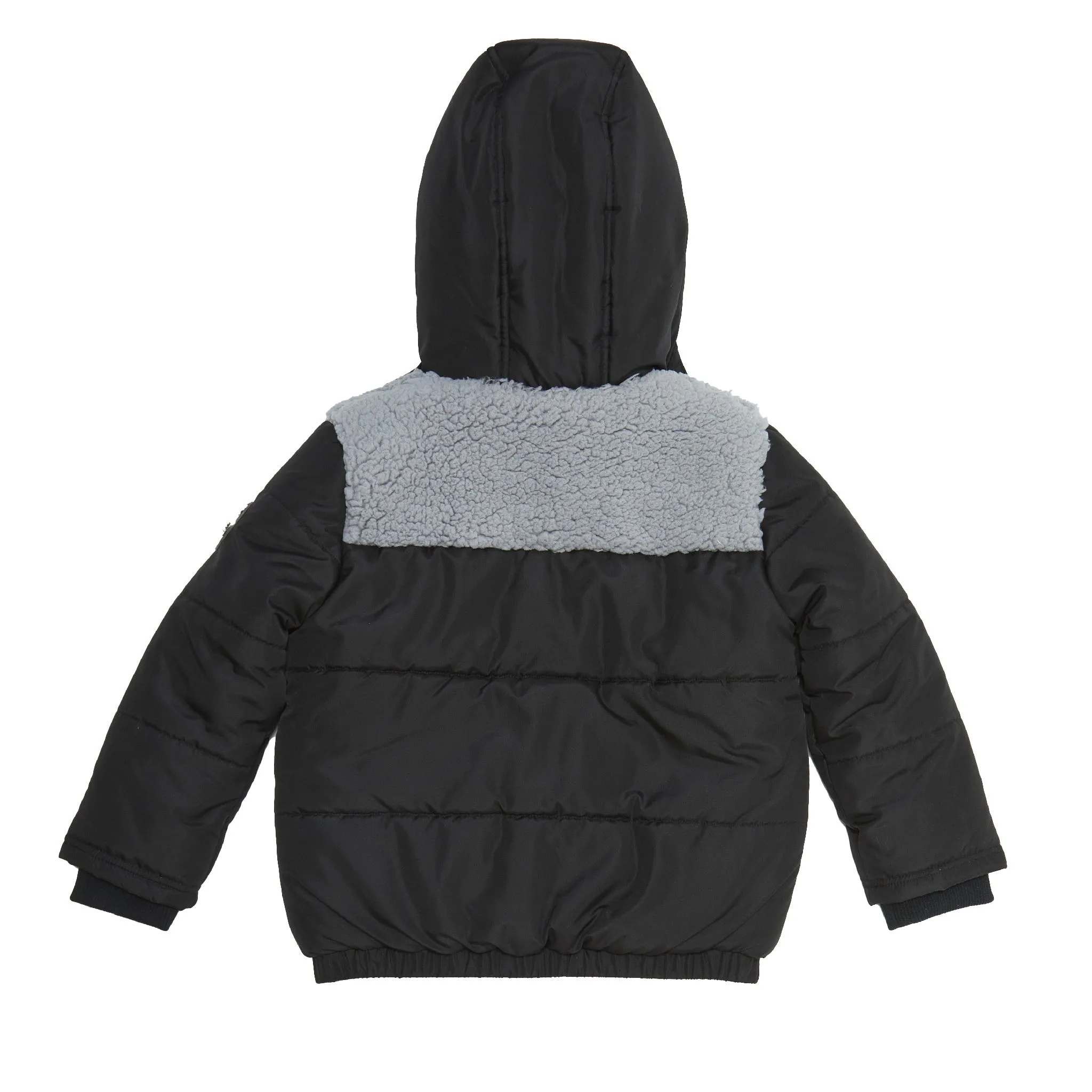 Boys Black Sherpa Shoulder Puffer Coat