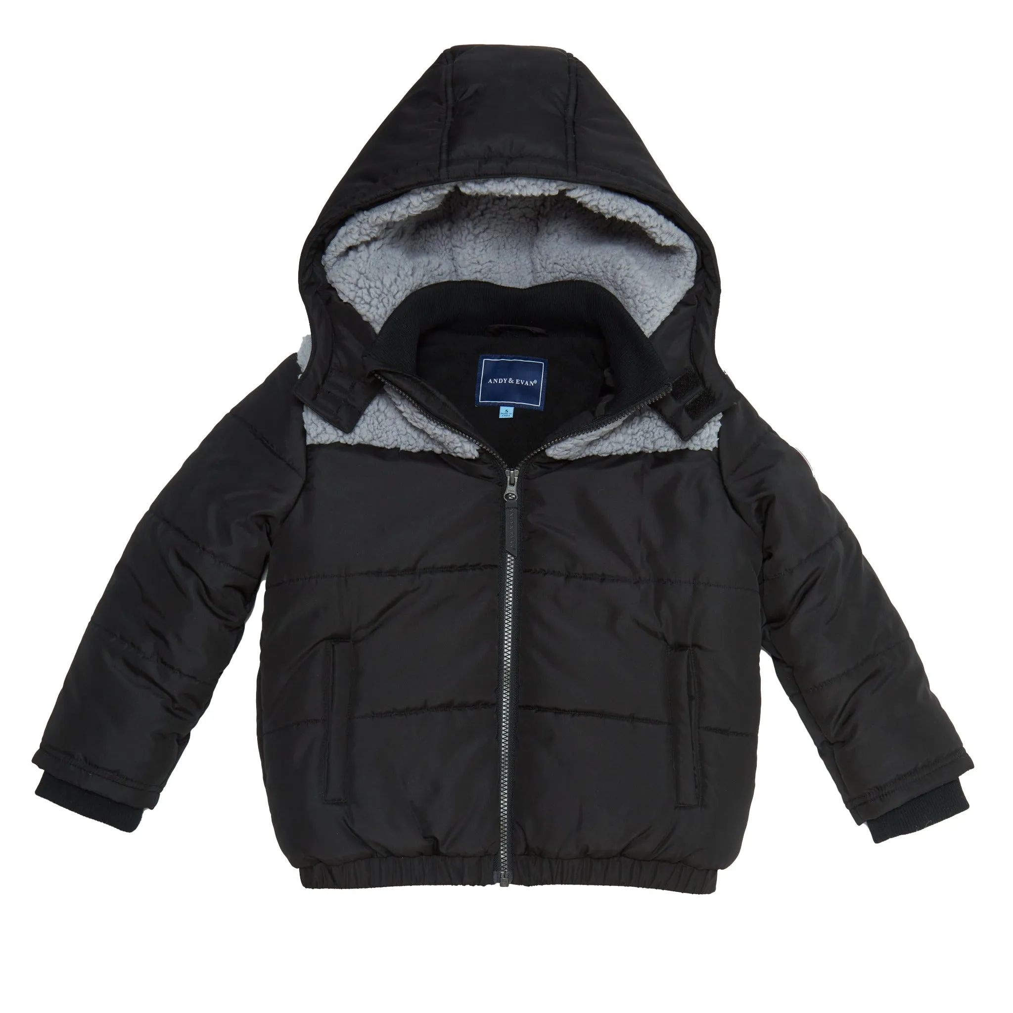 Boys Black Sherpa Shoulder Puffer Coat