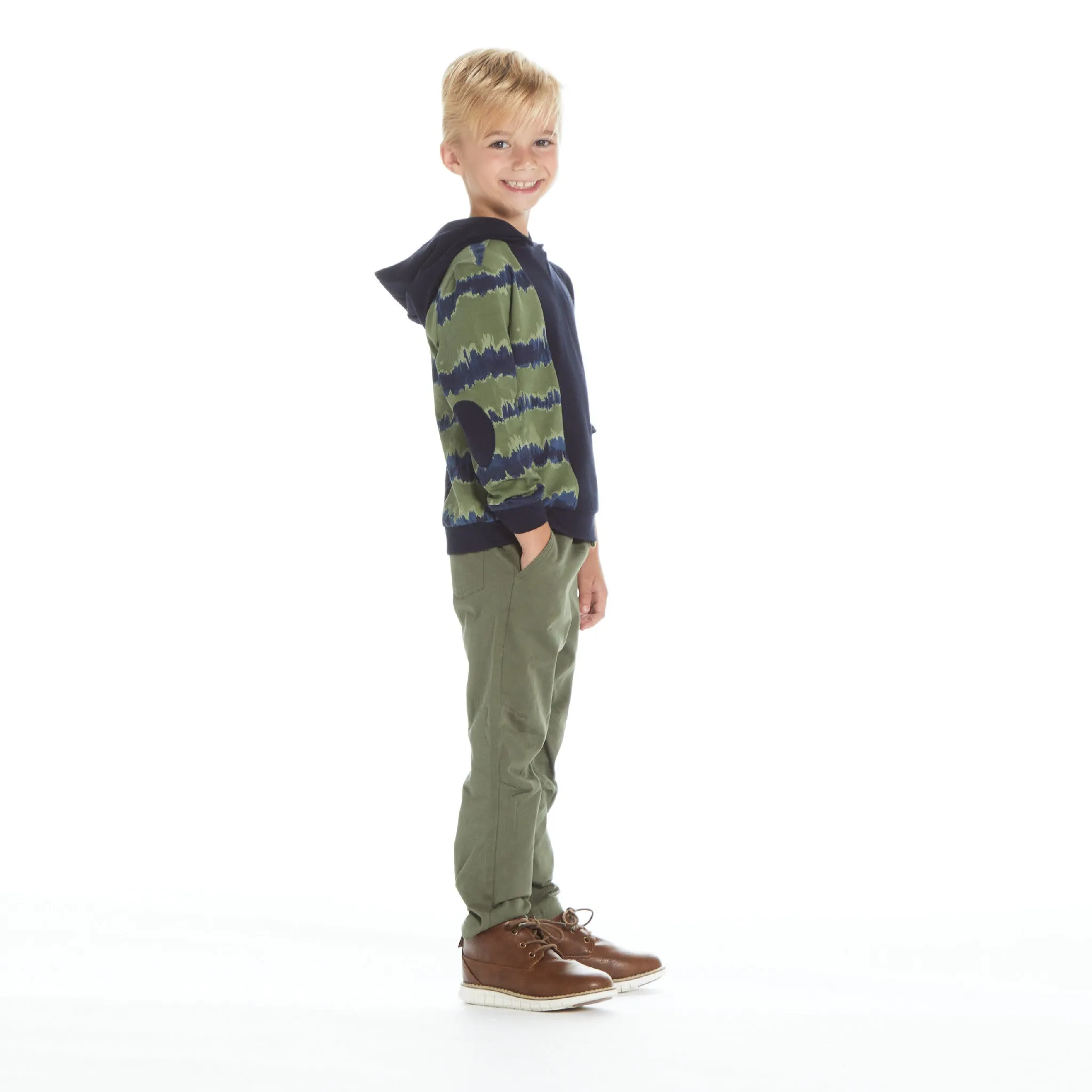 Boys Navy & Green Tie Dye Contrast Sweatshirt Set