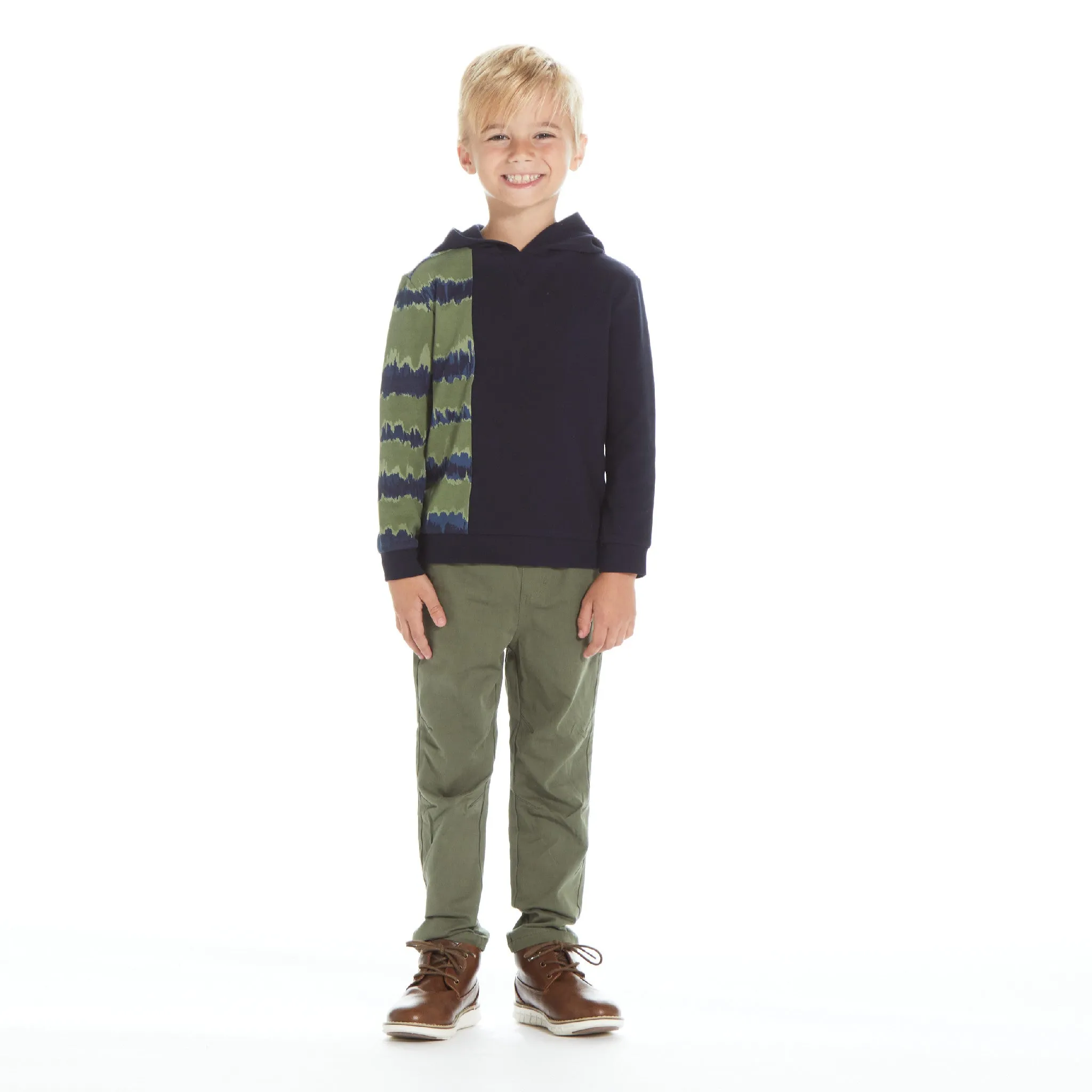 Boys Navy & Green Tie Dye Contrast Sweatshirt Set