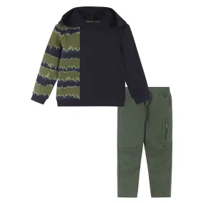 Boys Navy & Green Tie Dye Contrast Sweatshirt Set