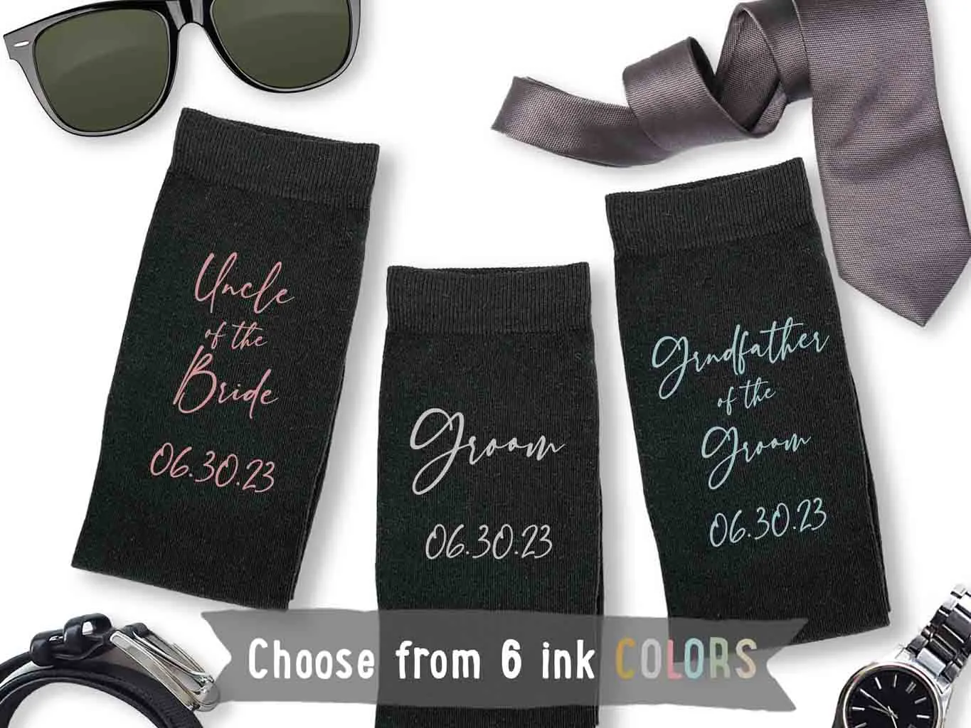 Custom Printed Wedding Party Socks with Script Writing