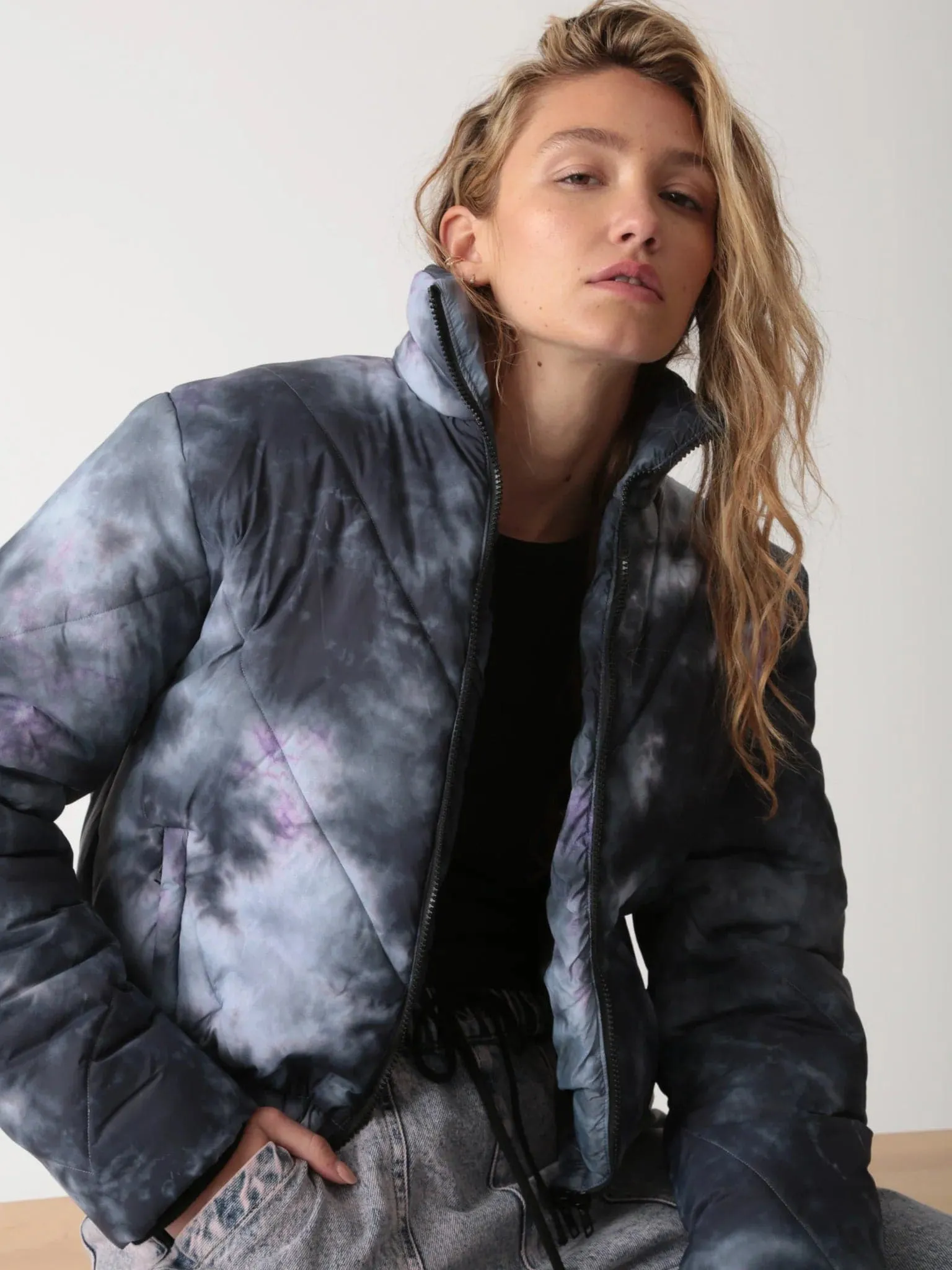 Electric & Rose Puffer Bomber Jacket as seen on Chloe Meadows