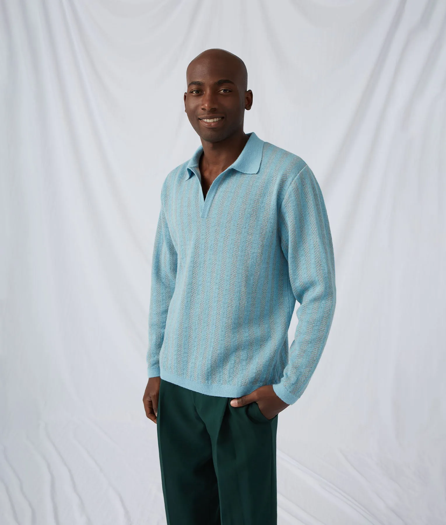 Flowing Ribs Polo Neck Men's Sweater