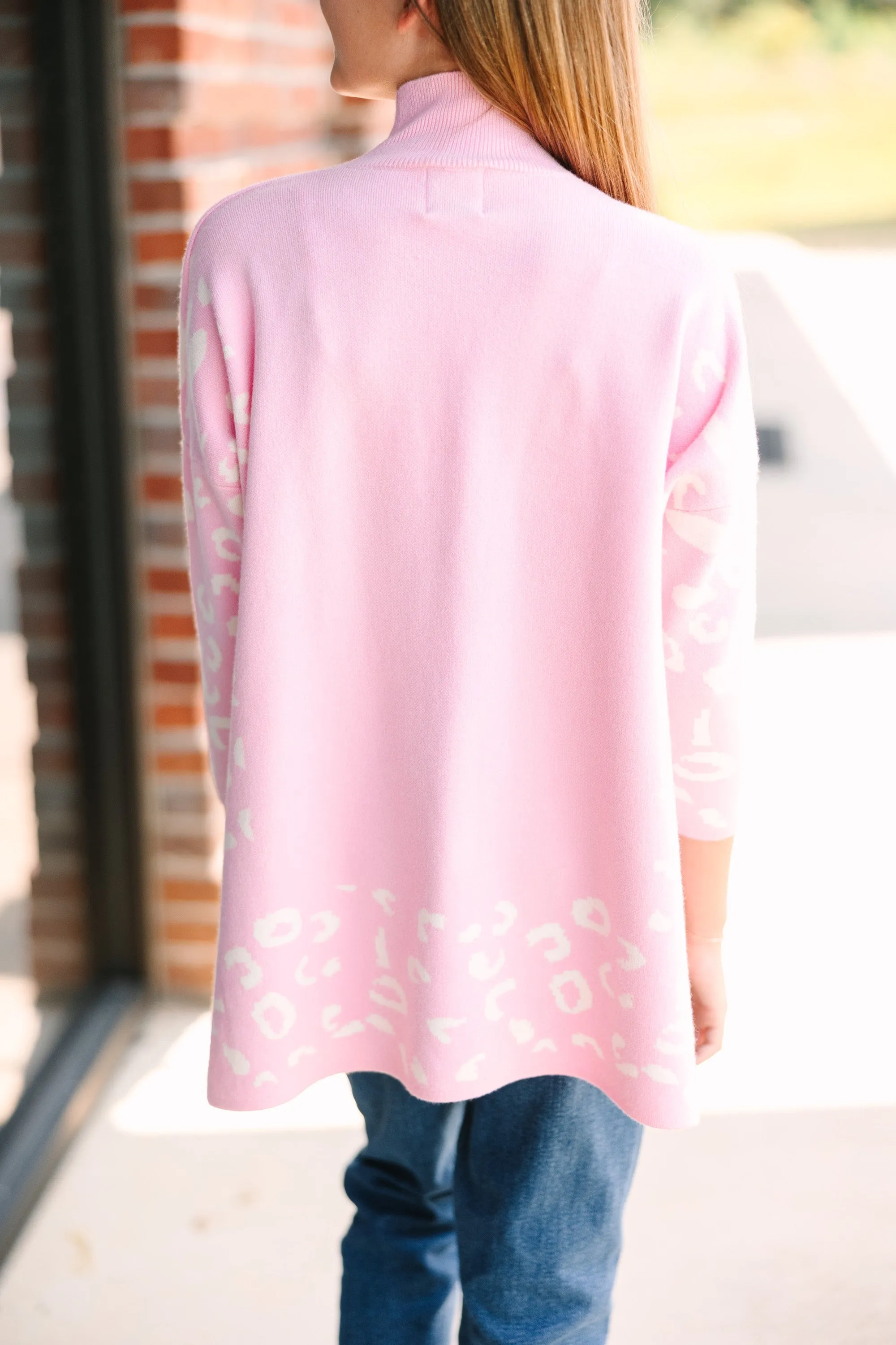 Girls: All In Theory Light Pink Leopard 3/4 Sleeve Sweater Tunic