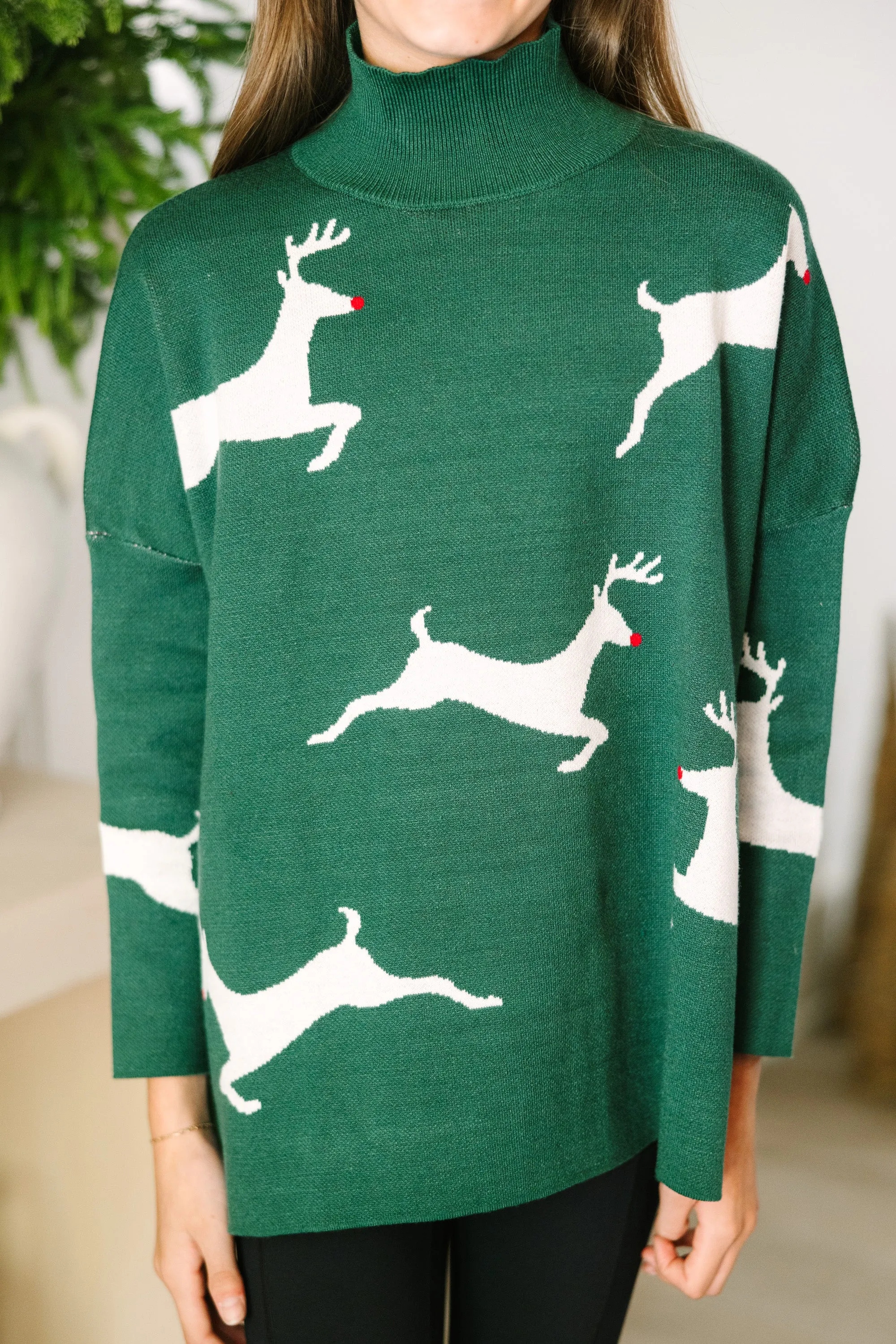 Girls: Quick Decisions Emerald Green Reindeer Sweater