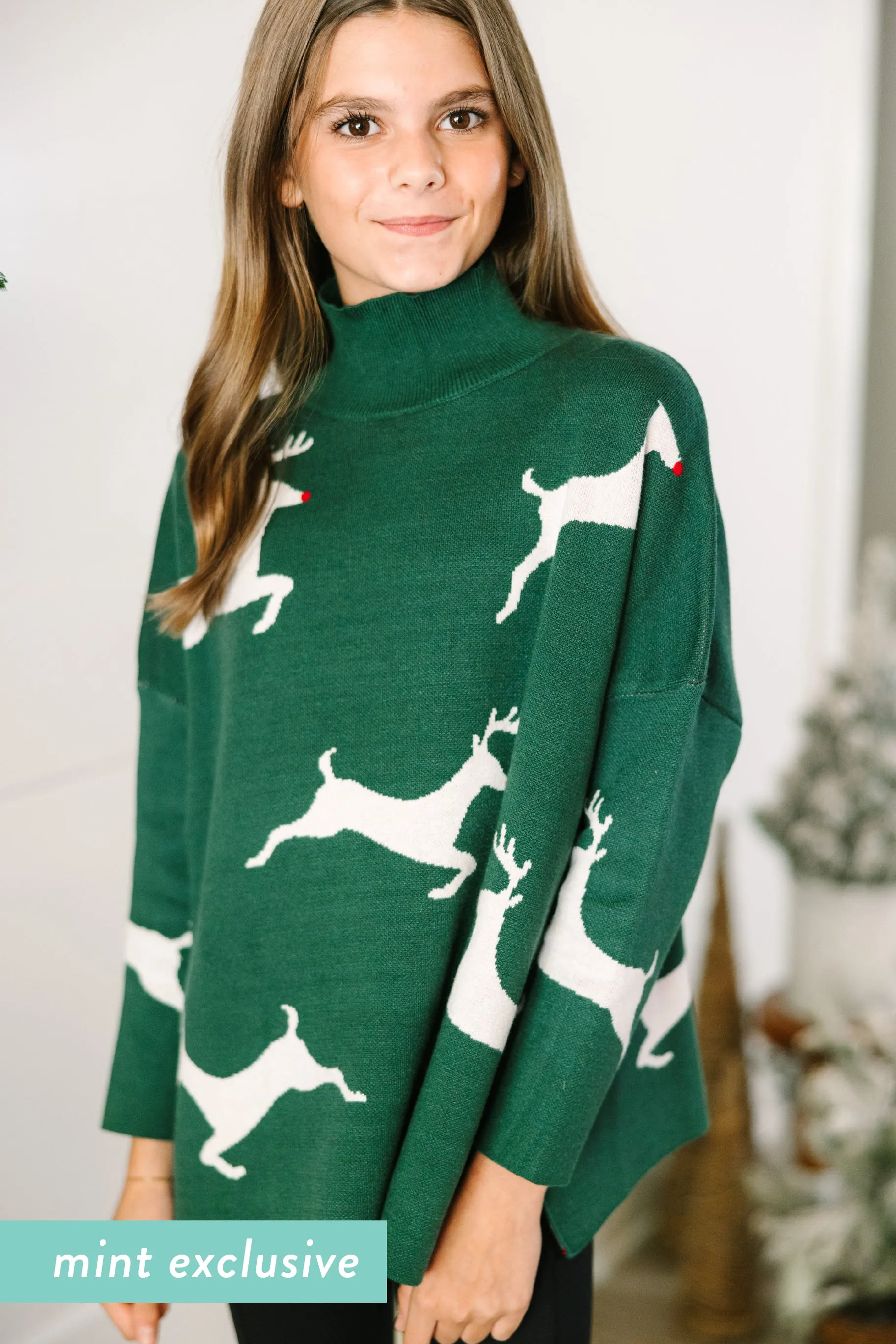 Girls: Quick Decisions Emerald Green Reindeer Sweater