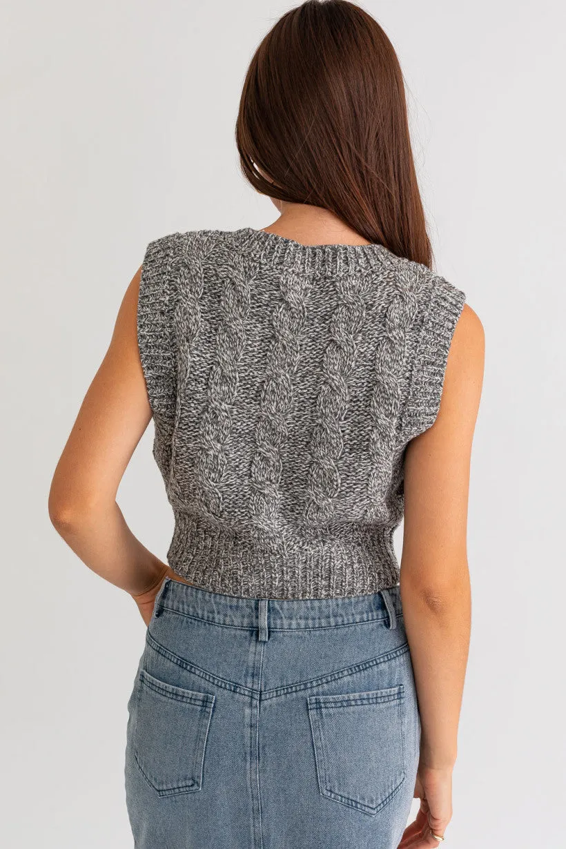 Grey Cable Knit Sweater Vest