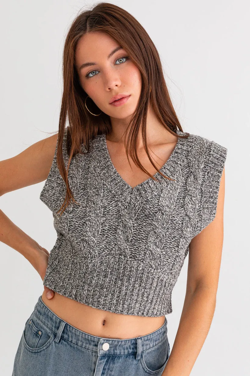 Grey Cable Knit Sweater Vest