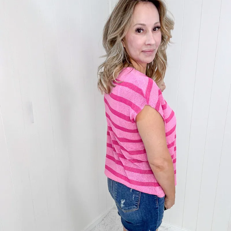 Hibiscus and Fuchsia Striped Sleeveless Sweater