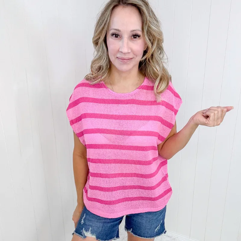 Hibiscus and Fuchsia Striped Sleeveless Sweater