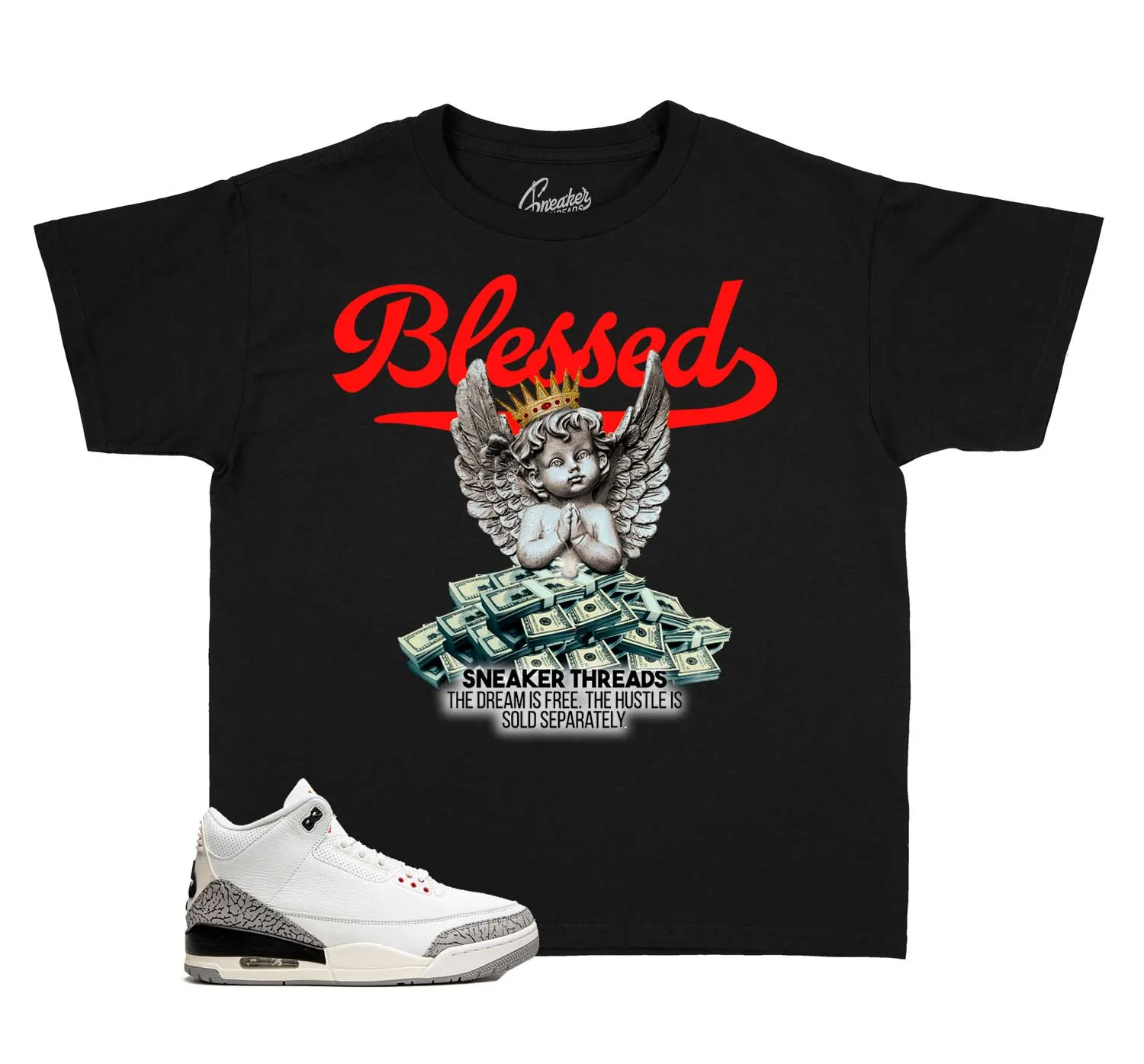 Kids White Cement 3 Reimagined Shirt - Blessed- Black