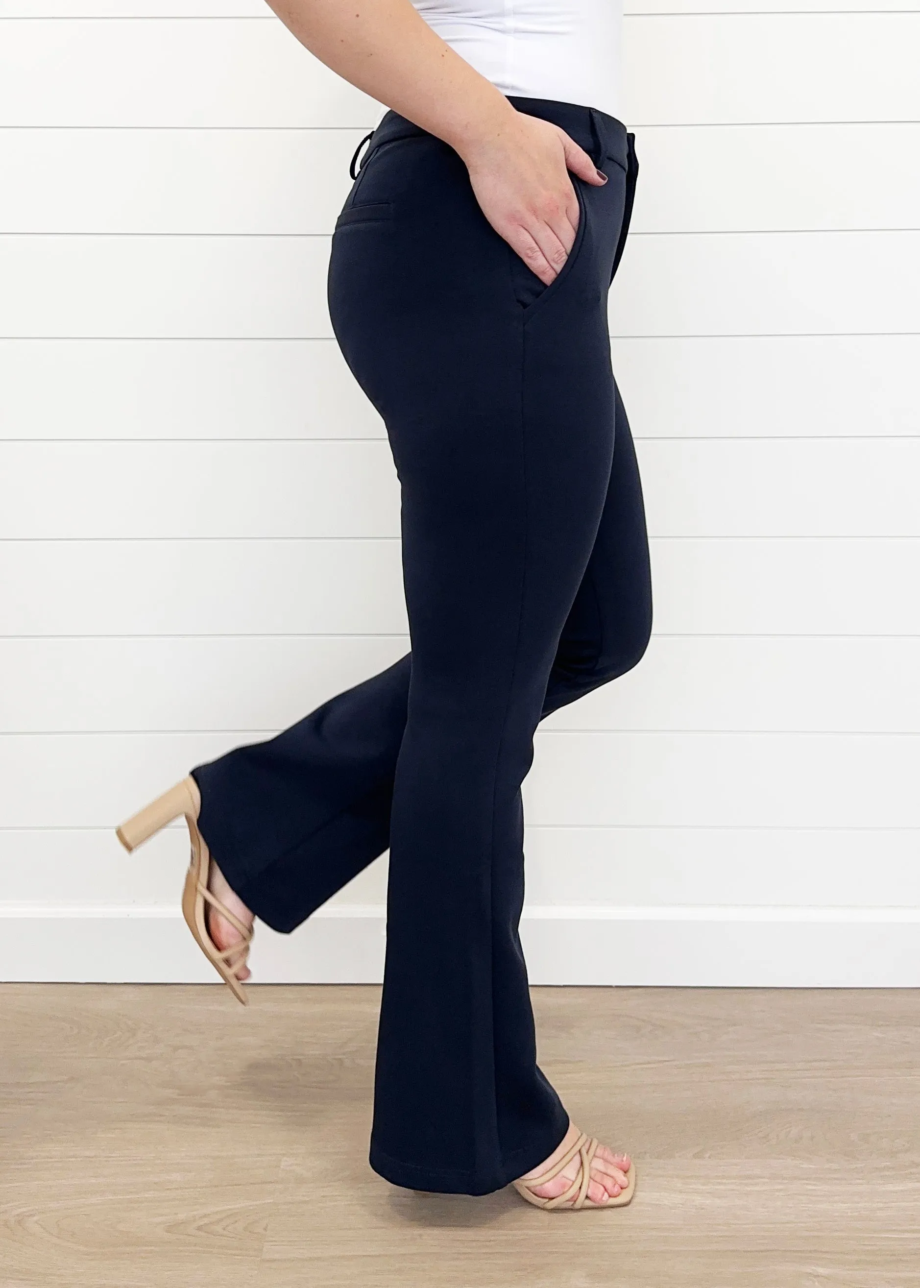 KUT Navy Ana High Rise Fab Ab Trouser Flare Pant