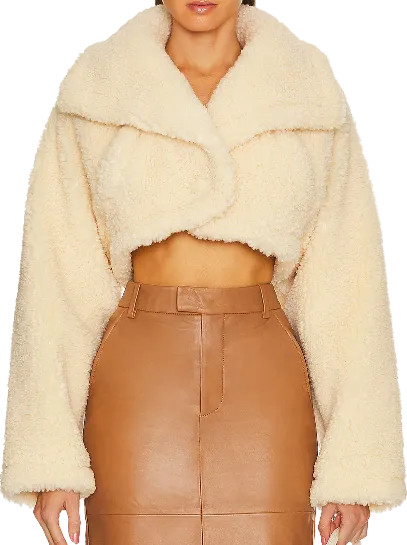 Brand New with Tags: LAcademie Cream Peyton Cropped Sherpa Jacket - UK Size M