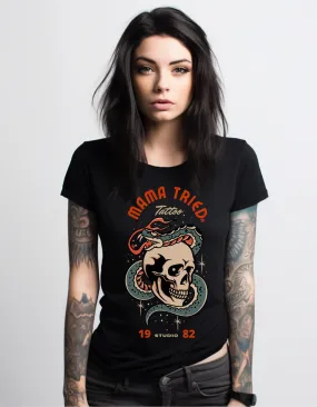 Mama Tried Tattoo studio Snake and Skull Tattoo T-shirt / Vintage Old School Traditional Tattoo Tee Shirt / Punk Rock Clothing Tshirt