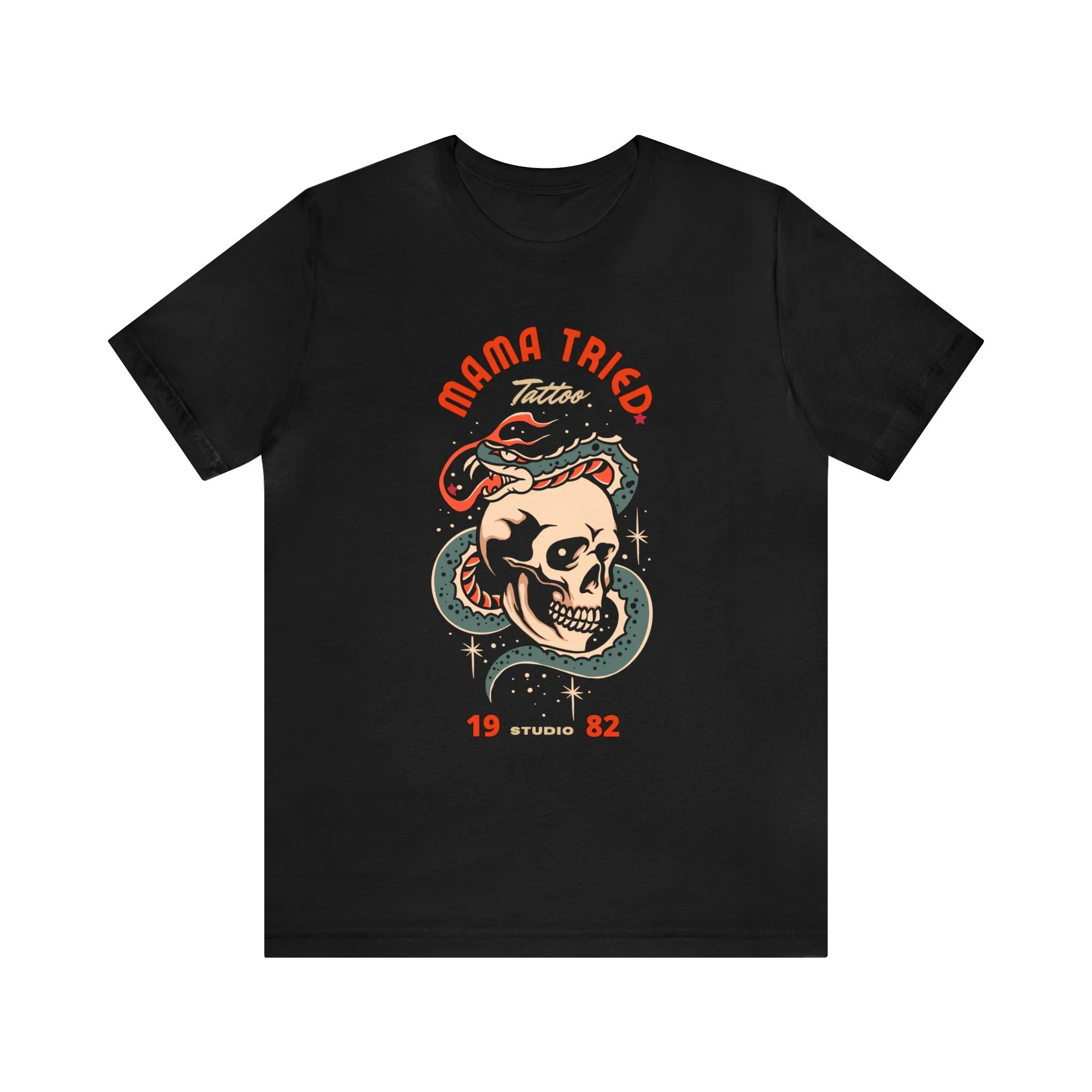 Mama Tried Tattoo studio Snake and Skull Tattoo T-shirt / Vintage Old School Traditional Tattoo Tee Shirt / Punk Rock Clothing Tshirt