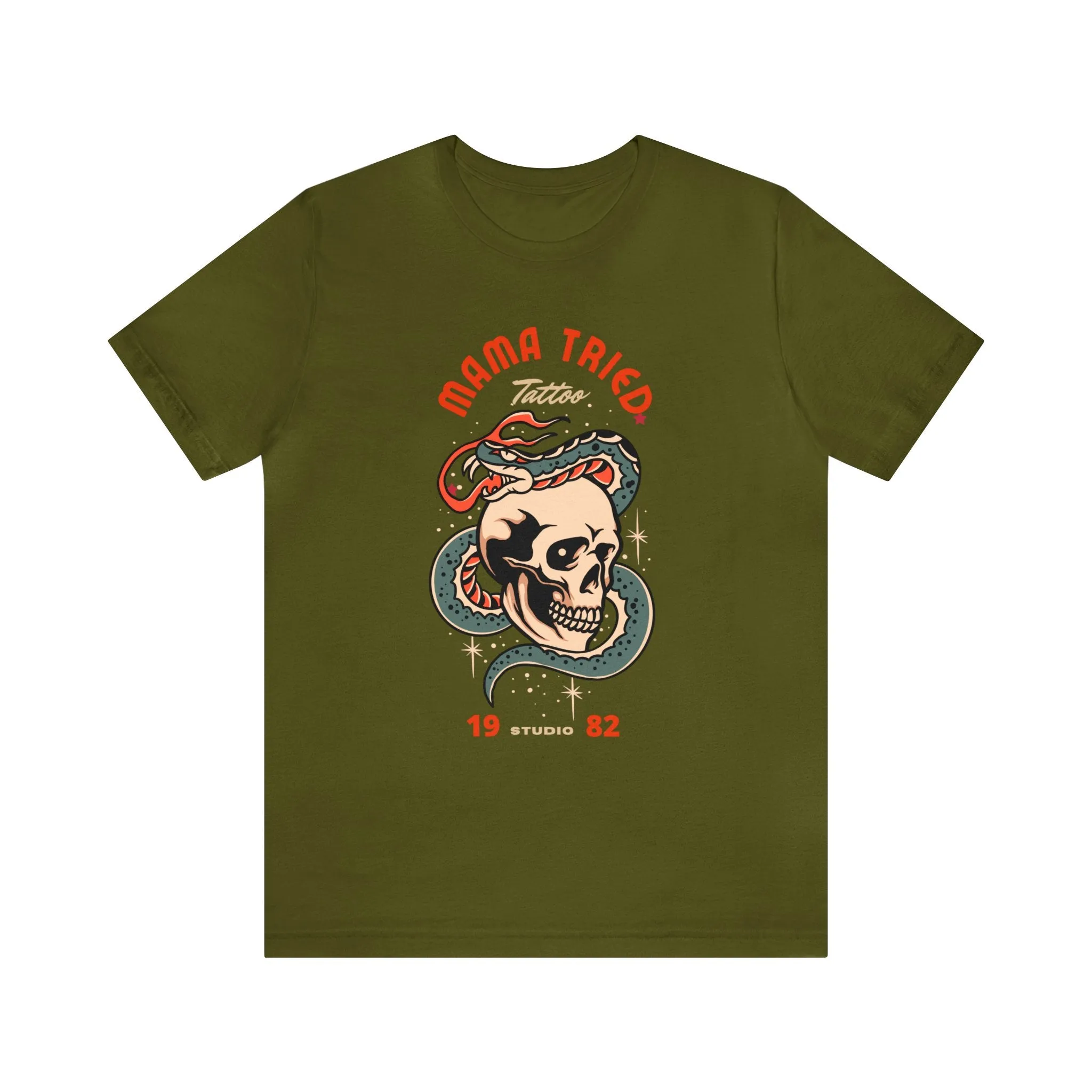 Mama Tried Tattoo studio Snake and Skull Tattoo T-shirt / Vintage Old School Traditional Tattoo Tee Shirt / Punk Rock Clothing Tshirt