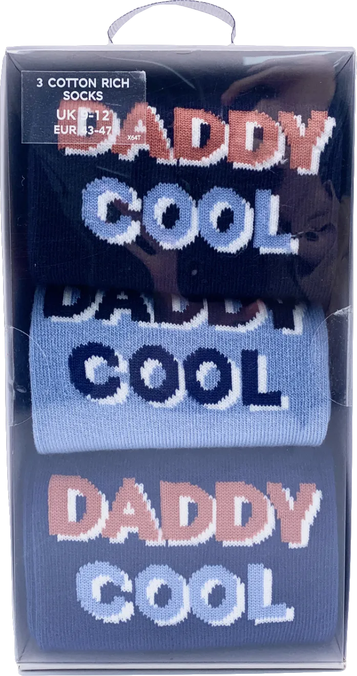 M&S Blue 3 Pair Daddy Cool Cotton Rich Socks UK M/L