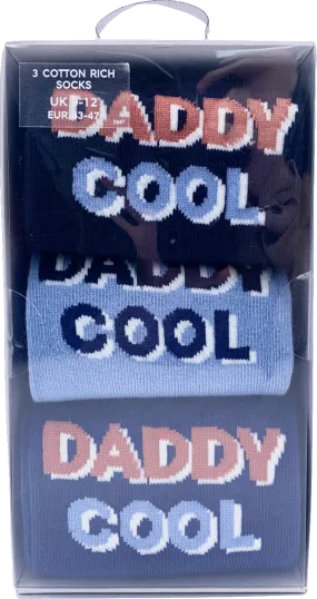 M&S Blue 3 Pair Daddy Cool Cotton Rich Socks UK M/L