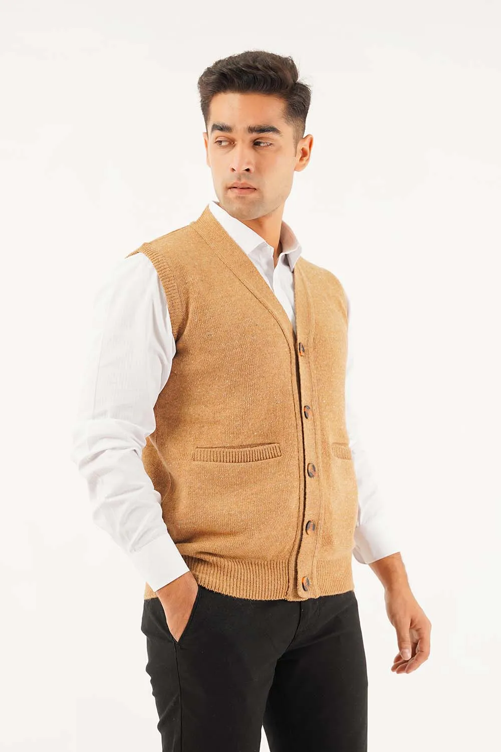 Men's Sleeve Less V-Neck Cardigan Sweater