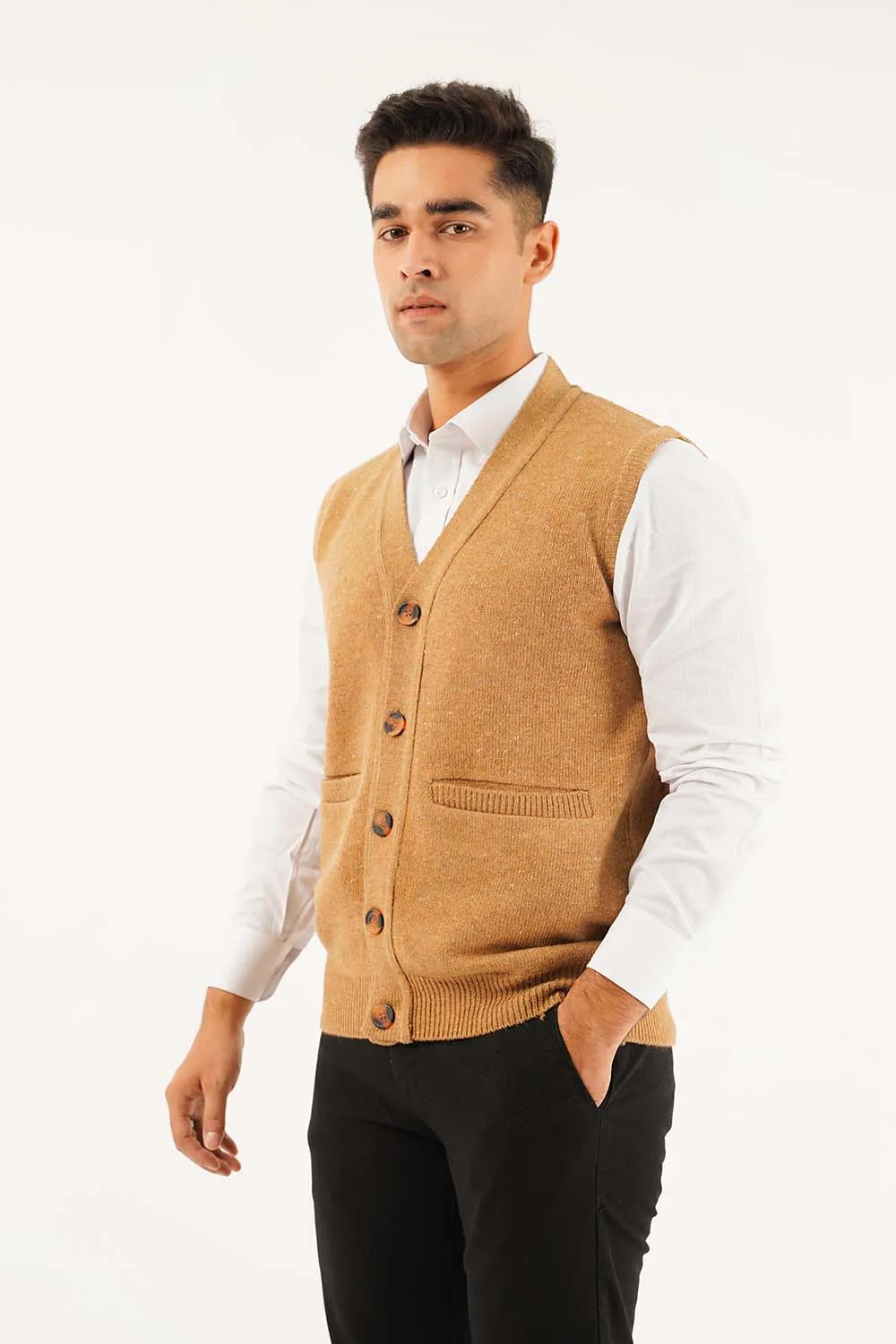 Men's Sleeve Less V-Neck Cardigan Sweater