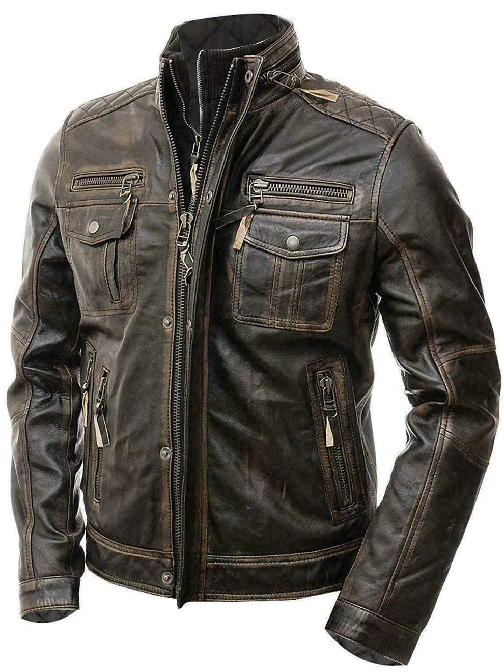 Men’s Vintage Motorcycle Distressed Retro Leather Jacket