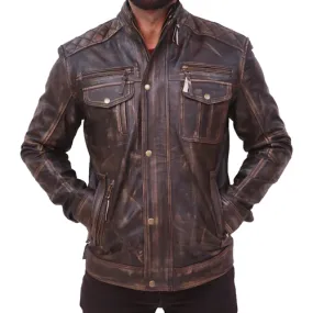 Men’s Vintage Motorcycle Distressed Retro Leather Jacket