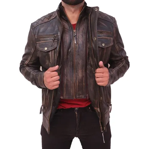 Men’s Vintage Motorcycle Distressed Retro Leather Jacket