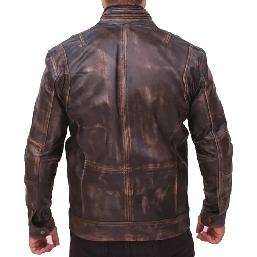 Men’s Vintage Motorcycle Distressed Retro Leather Jacket