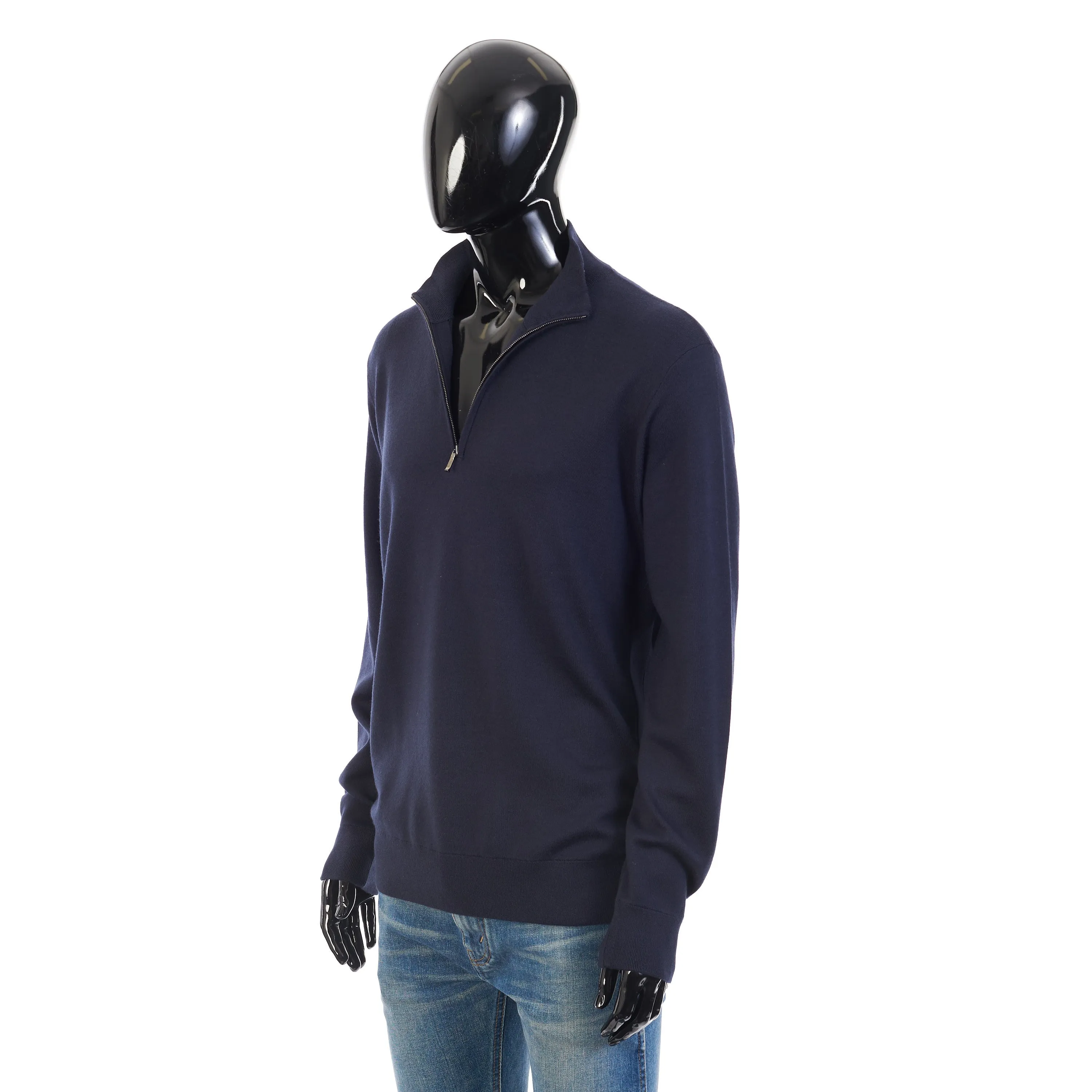 Navy Mezzocollo Balfour Sweater - 1/4 Zip, Knit, Cashmere/Silk/Wool