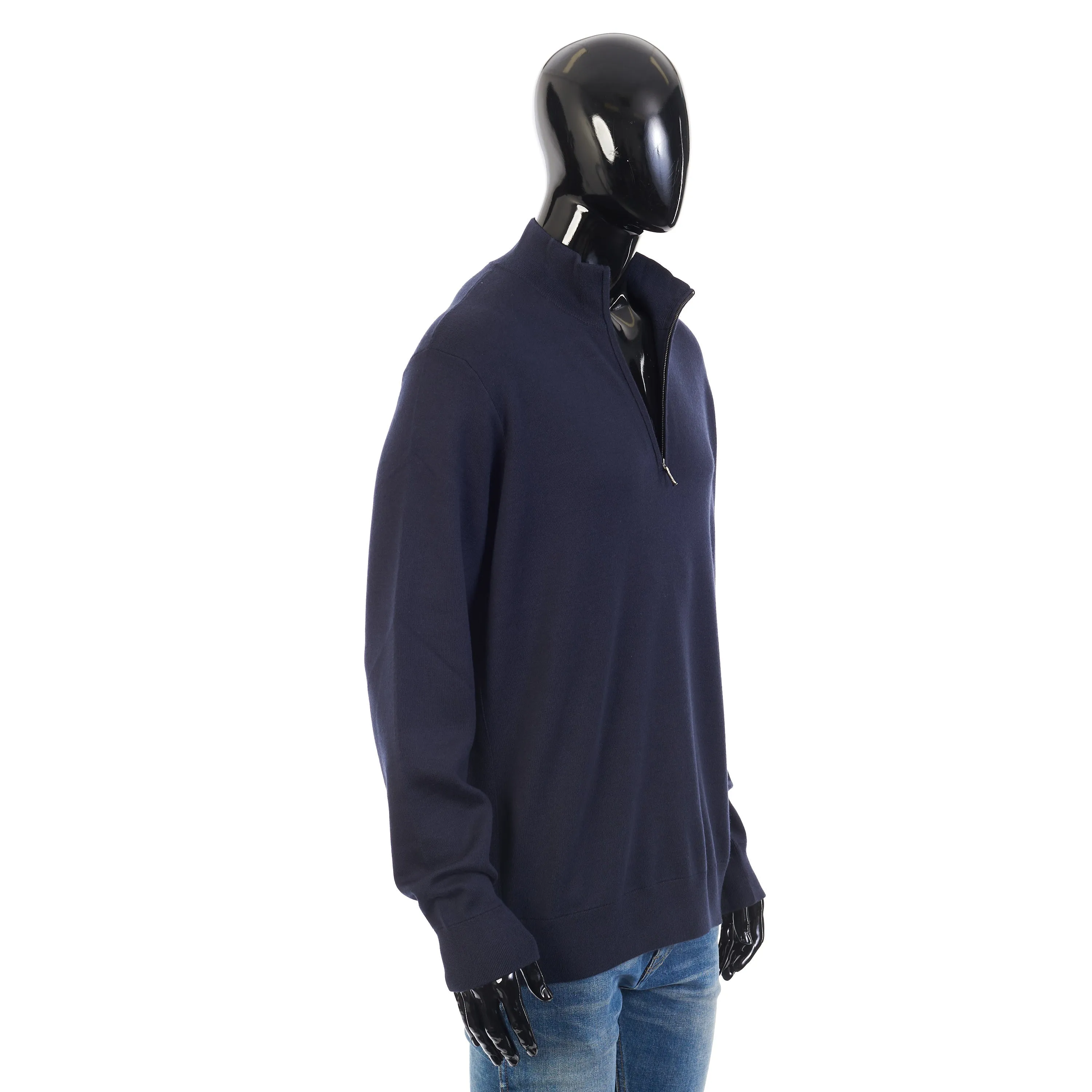 Navy Mezzocollo Balfour Sweater - 1/4 Zip, Knit, Cashmere/Silk/Wool