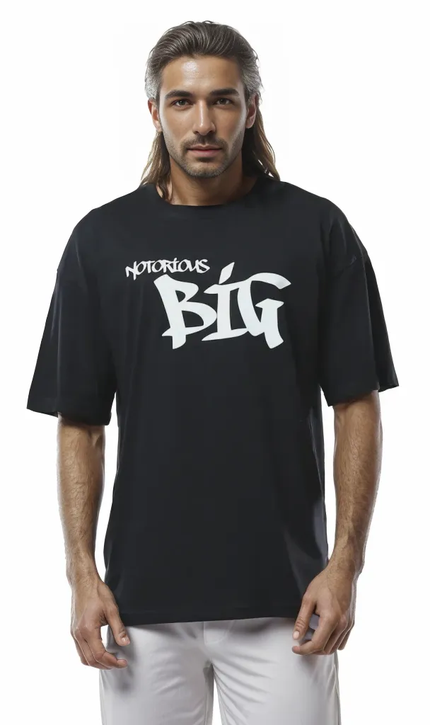 O178391 Notorious Big Elbow-Sleeves Slip On Black Tee