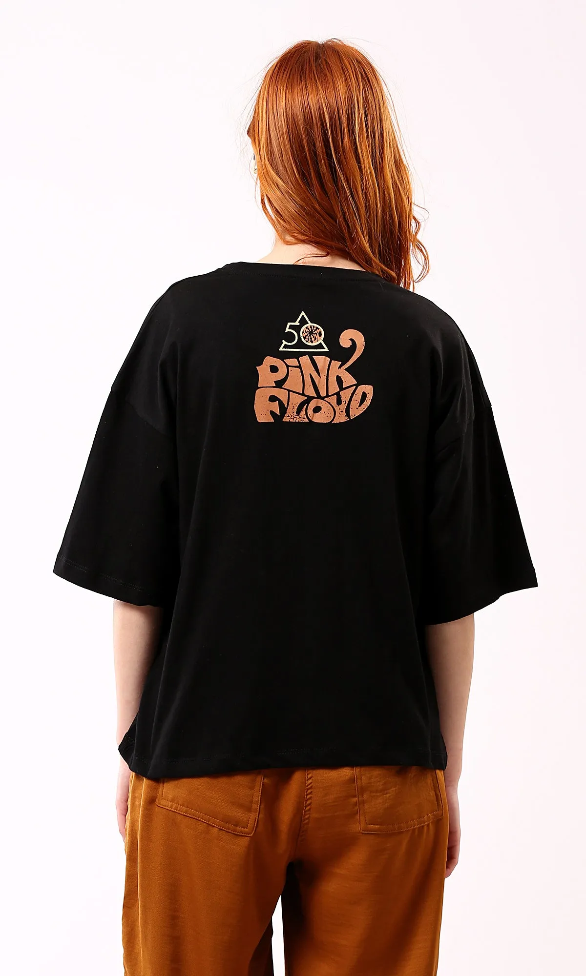 O178797 Relaxed Fit Elbow Sleeves Black Casual Tee