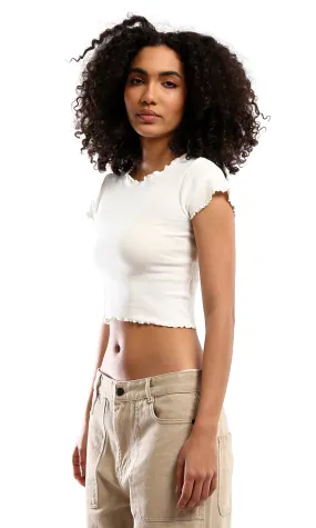 O181654 Lettuce Edge Off-White Feminine Cropped Top