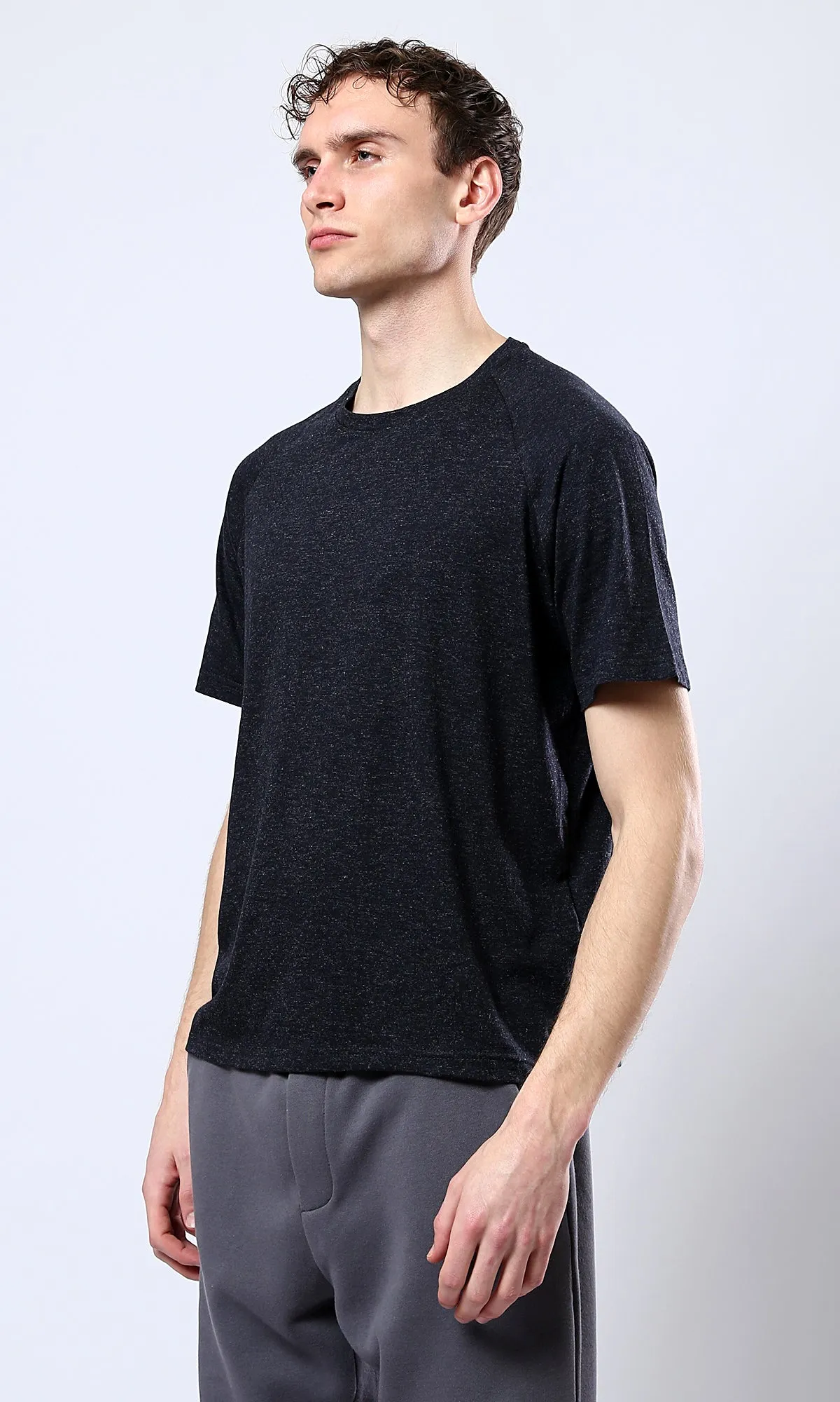 O181702 Heather Black Short Sleeves Comfy Tee