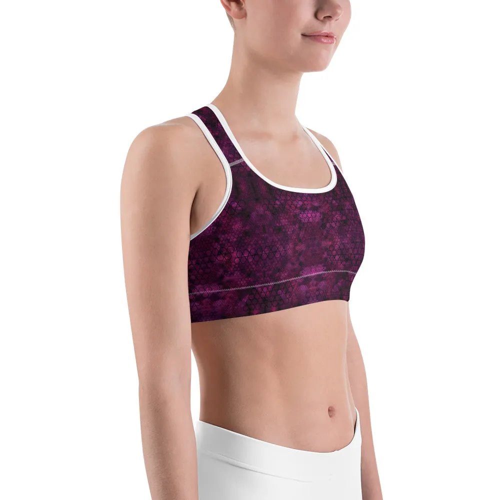 Pink Tie Dye Hex Sports Bra for women, Workout Bra, Athletic Bras