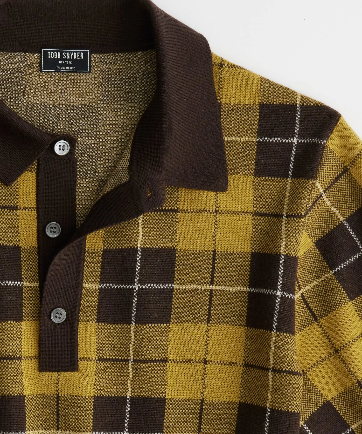 Plaid Merino Polo in Golden Brass