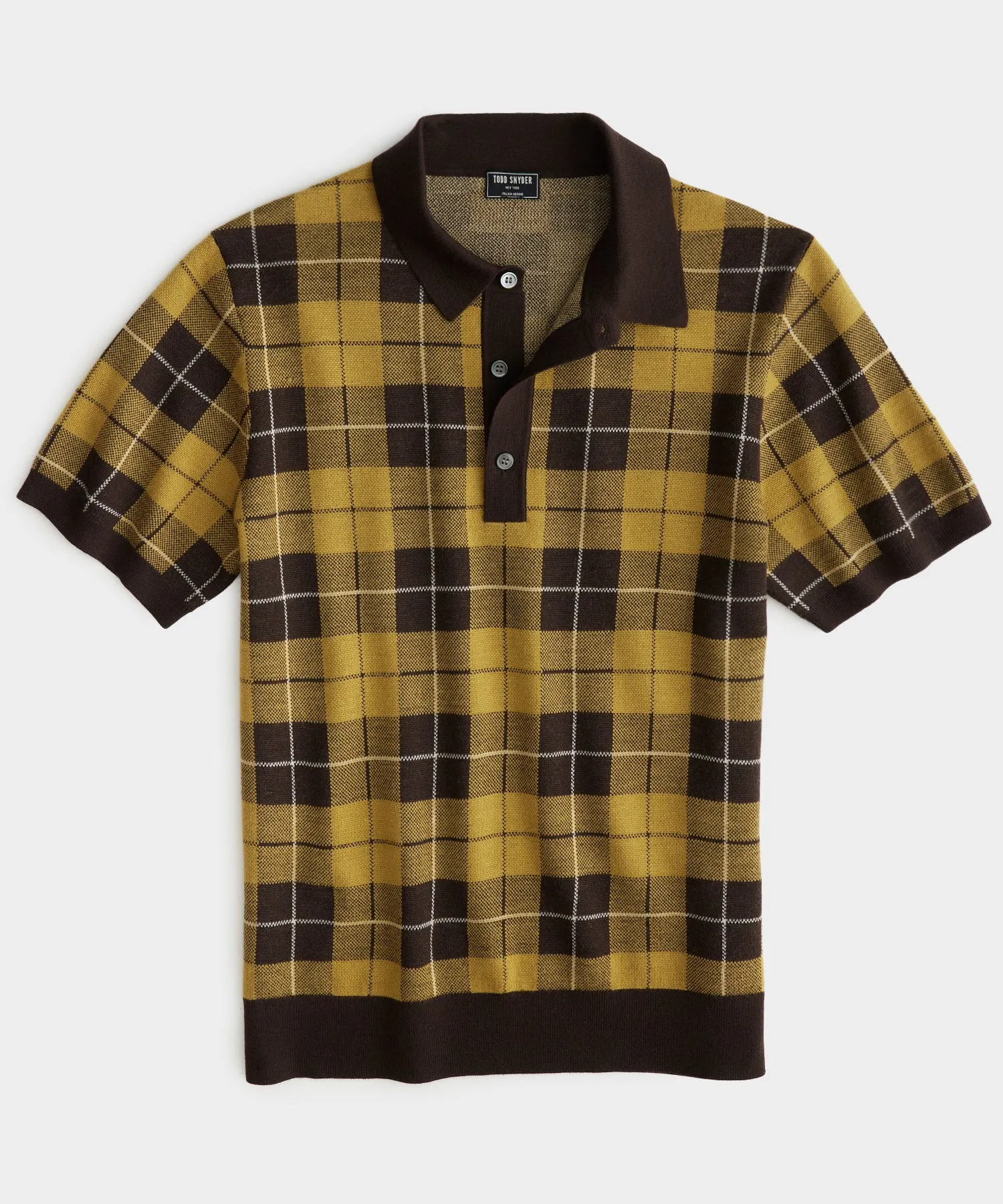 Plaid Merino Polo in Golden Brass